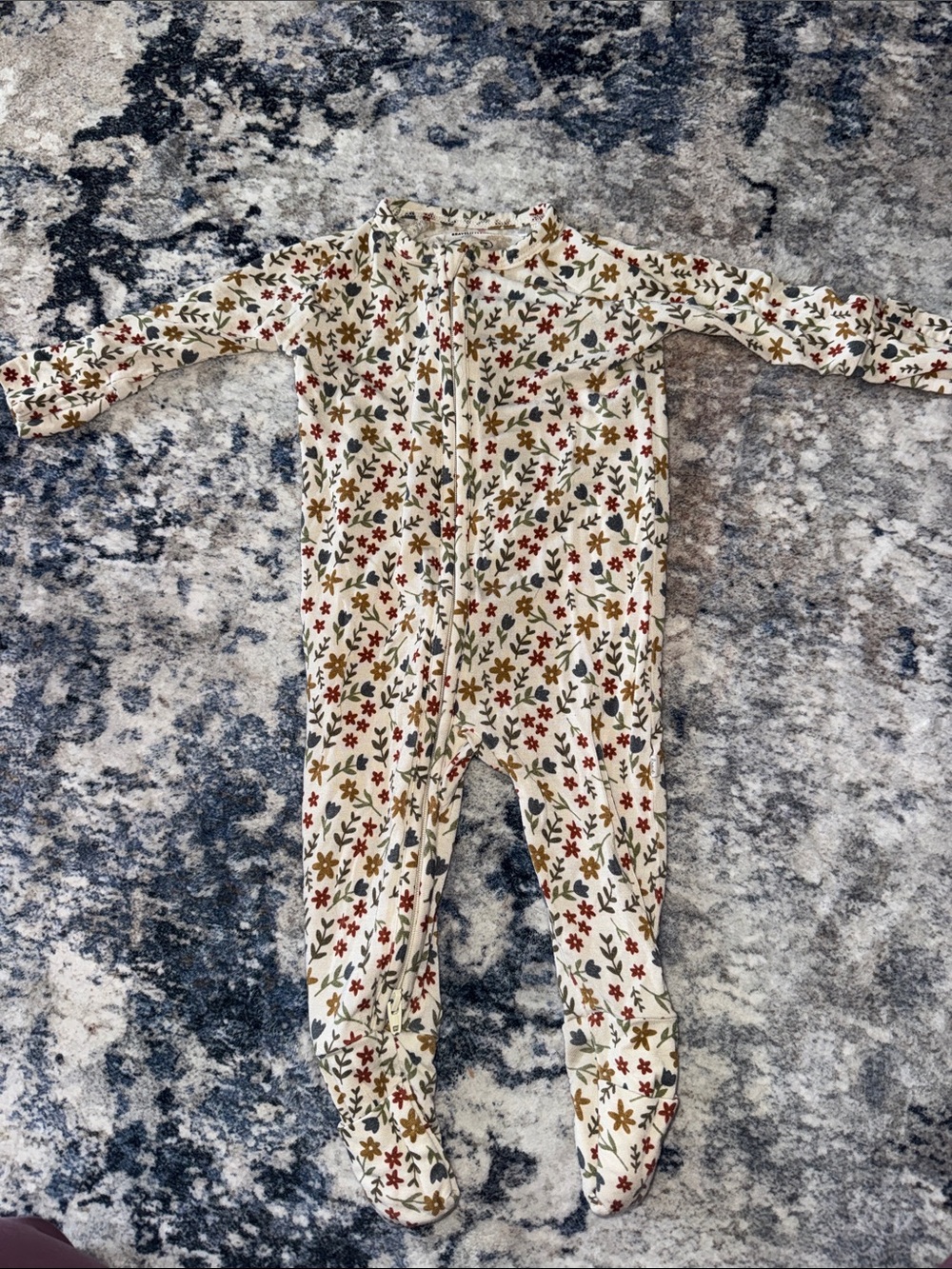 Cream Floral Zip-Front Footed One-Piece for Kids